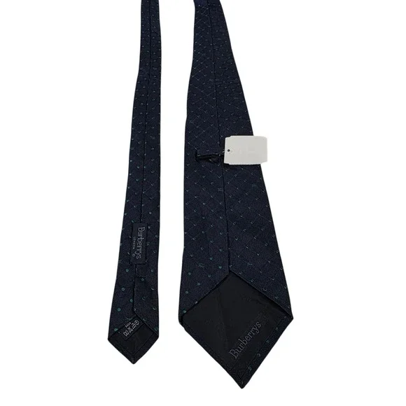 NWT Burberrys Silk Tie Navy Blue Green Dot Pattern Made in Italy Men's Power